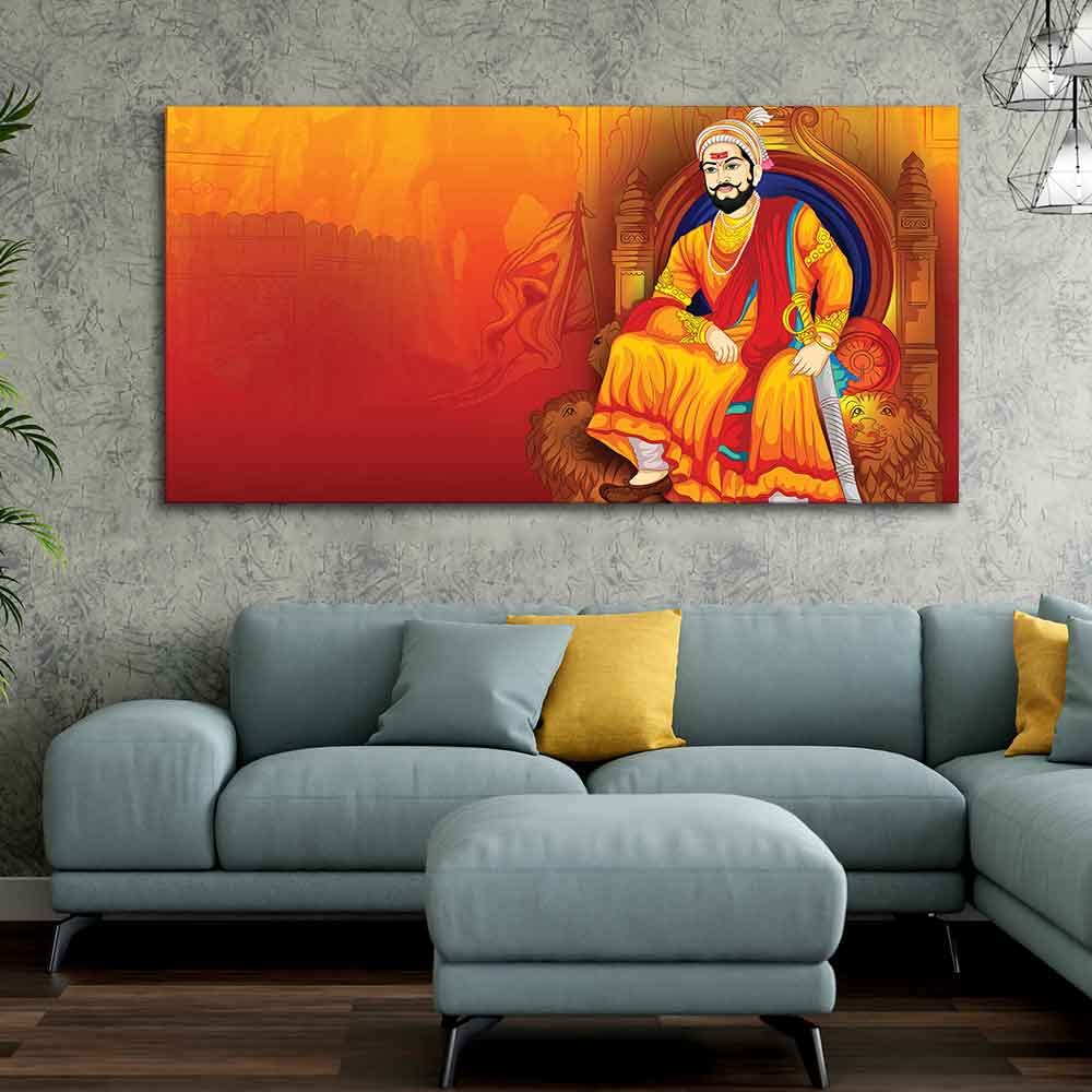 VIBECRAFTS Canvas Paintings for Living Room Drawing Room Indian Warrior Chhatrapati Shivaji Maharaj Canvas Wall Painting Fitted With Wooden Frame For Home | Office | Gifts (PTVCH_2523N)
