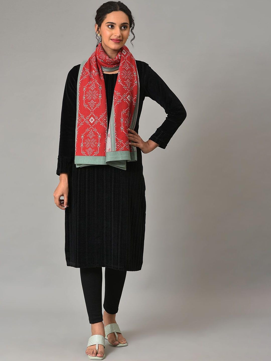 Aurelia Teal Blue Yarn Dyed Shawl for Women (Size: Free Size)-24NOA80052-703614