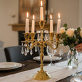 Extreme Karigari Premium 12 Inch Golden Aluminum 5-Arm Candle Stand with Crystal Hangings | Luxury Centerpiece for Home Décor, Weddings, Festive Decoration & Dining Table