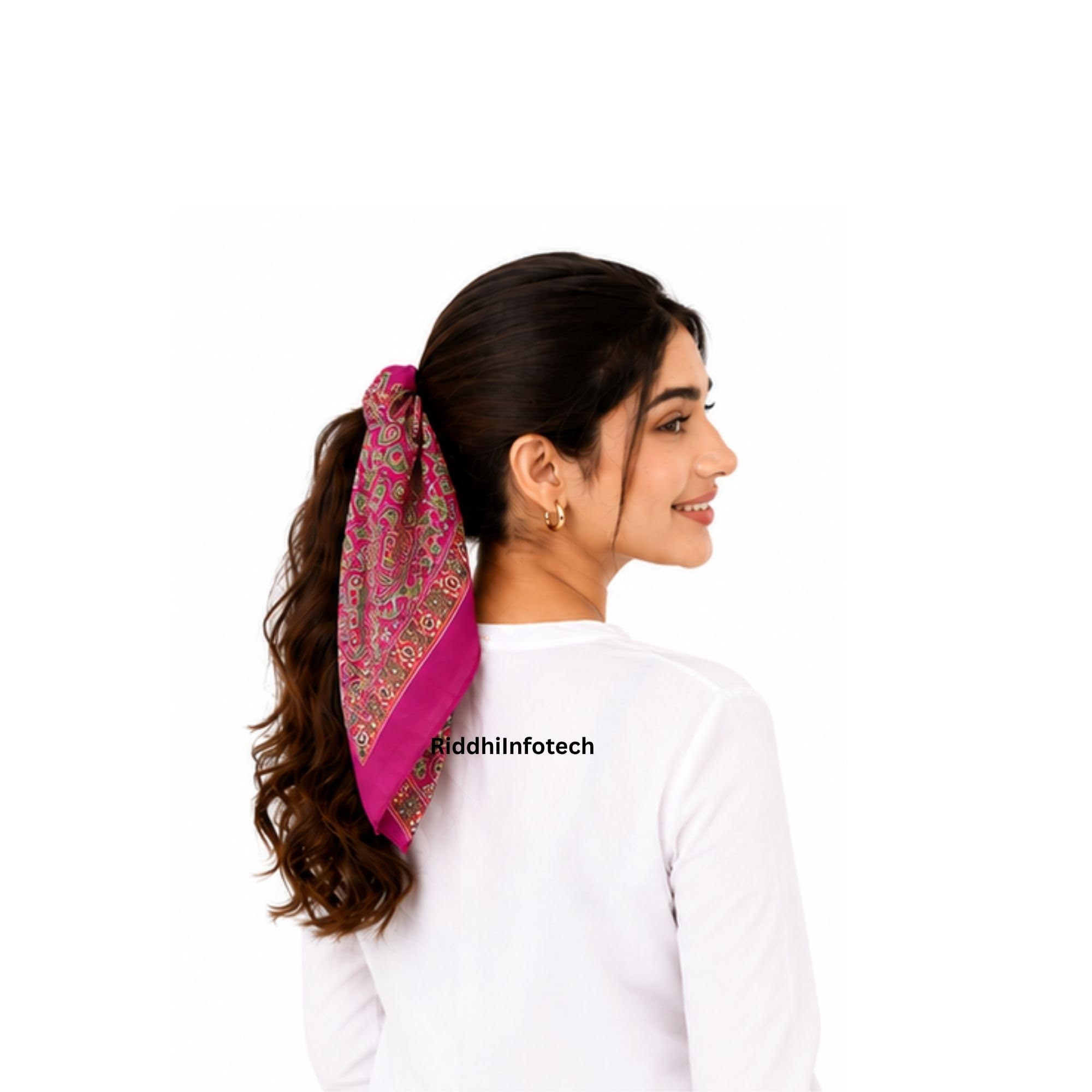 RiddhiInfotech Uttarakhand Pahadi Printed Square Scarf for Women | 26 x 26 Inch Traditional Head Scarf | Vintage Hair Wrap, Bandana, Neck Scarf & Stylish Fashion Accessory | Multicolour