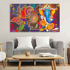 VIBECRAFTS Ganesha Canvas Wall Painting of Five Pieces For Home|Office|Living Room|Gift (PTVC5Pcs4_8674)