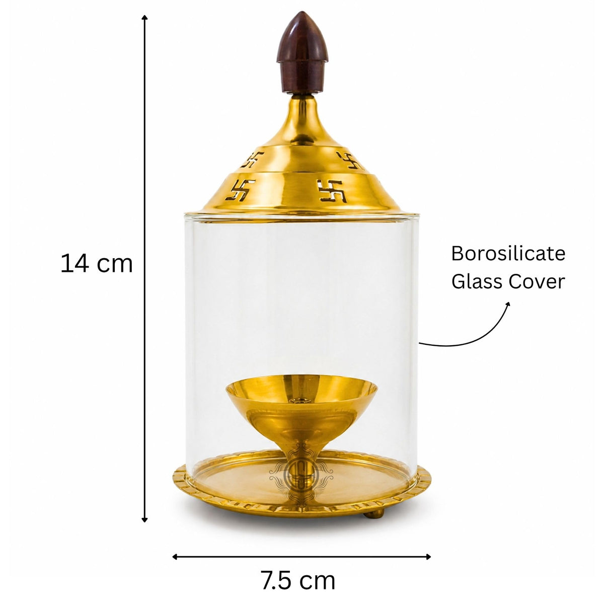 DSH Brass Akhand Diya Decorative Brass Glass Oil Lamp and Tea Light Holder for Diwali Pooja and Gift Item. (S)