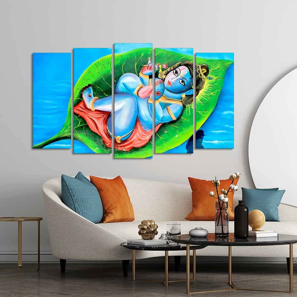 VIBECRAFTS Little Krishna Abstract Wall Painting of Five Pieces For Home|Office|Living Room|Gift (PTVC5Pcs2_6630)