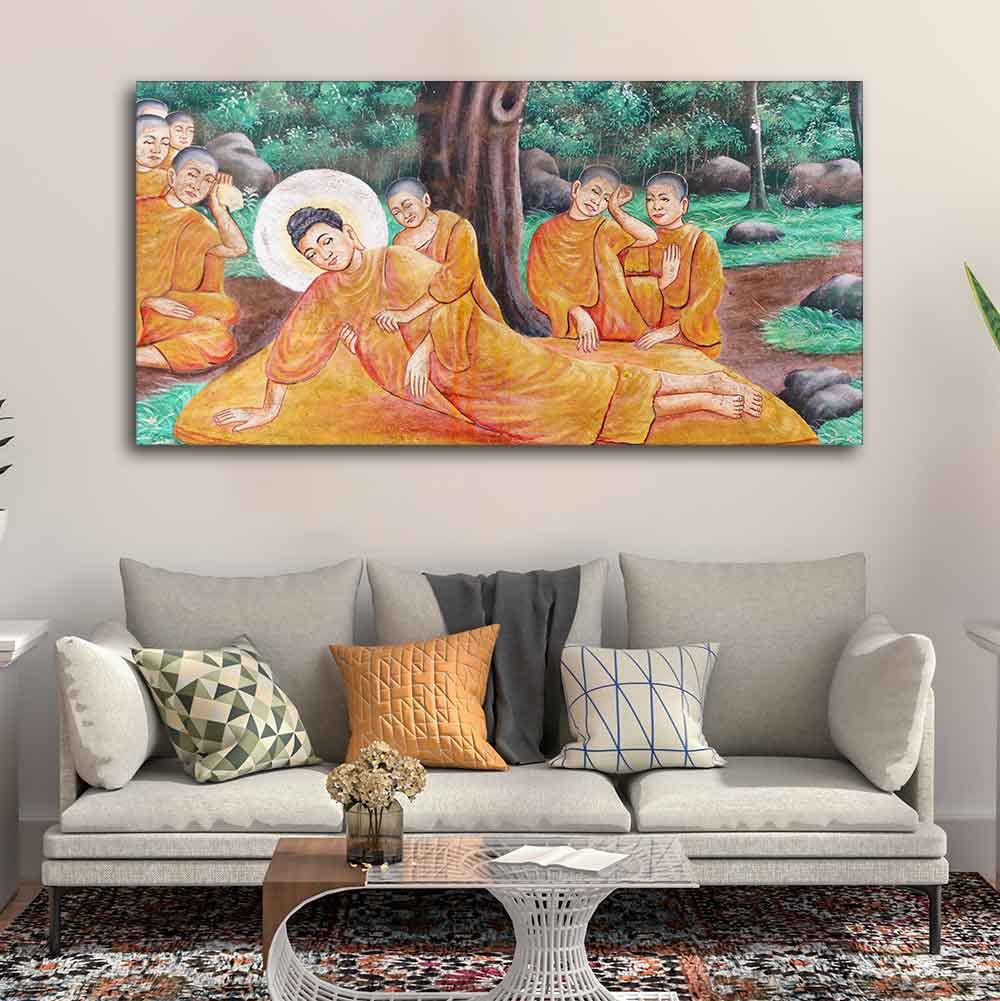 VIBECRAFTS Gautam Buddha Death Premium Canvas Wall Painting With Frame for Living Room Drawing Room Home|Office|Gift (PTVCH_2215)