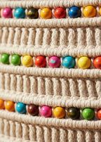 OLL OO LA LA BEAUTY Macrame tote Bag | Tote bags | Boho Shoulder Bag for Women | Crochet Bag | Boho bag for Beach, Casual & Travel Handbag (off-white - multicolor beads)