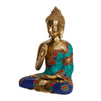 ARTVARKO Blessing Buddha Brass Idol with Inlay Statue Decorative Buddhism Buddha Showpiece Figurine Home Décor Diwali Gifts 10.5 Inch.
