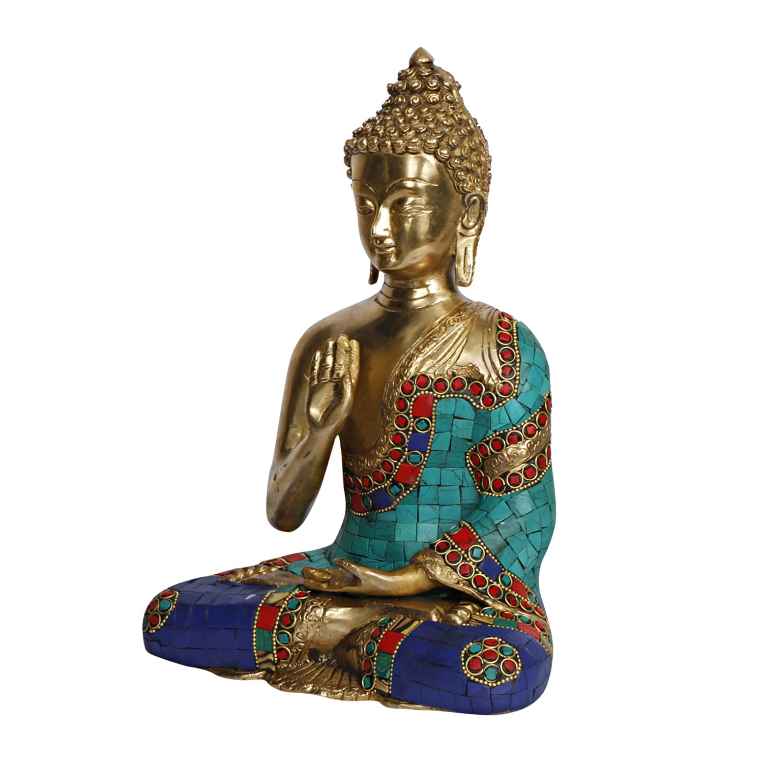ARTVARKO Blessing Buddha Brass Idol with Inlay Statue Decorative Buddhism Buddha Showpiece Figurine Home Décor Diwali Gifts 10.5 Inch.