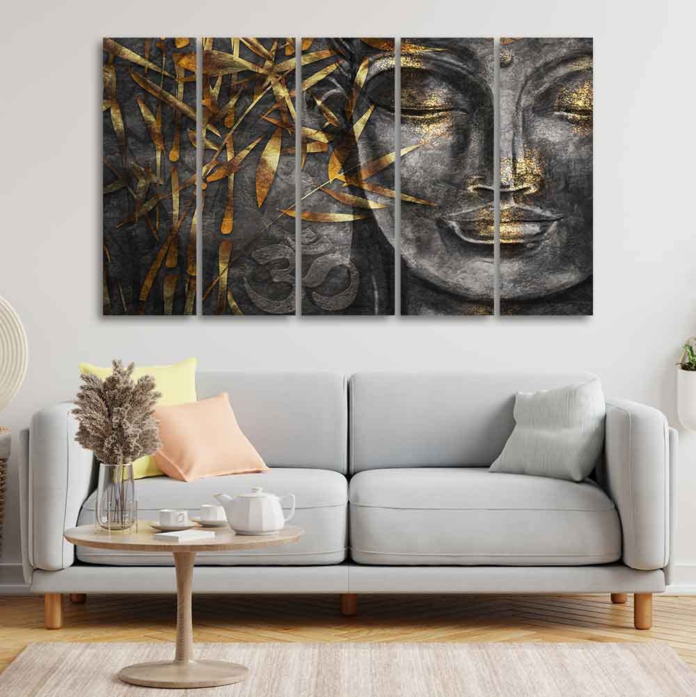 VIBECRAFTS Gautam Buddha Sculpture Wall Painting Set of Five For Home|Office|Living Room|Gift (PTVC5Pcs4_8655)