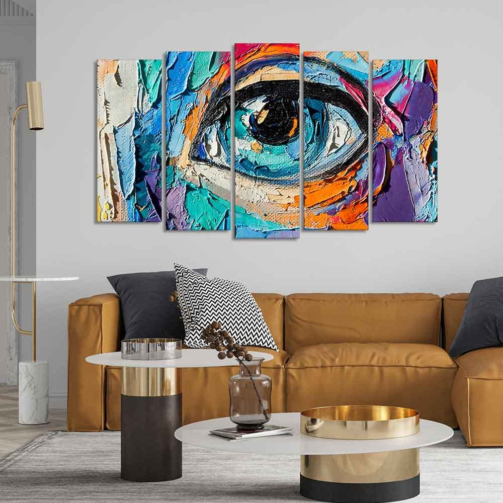 VIBECRAFTS Abstract Eye Canvas Wall Painting of Five Pieces Set For Home|Office|Living Room|Gift (PTVC5Pcs2_6624)