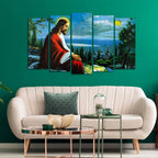 VIBECRAFTS Premium Wall Painting of Jesus Christ in Jerusalem Set of Five Pieces For Home|Office|Living Room|Gift (PTVC5Pcs2_6601)