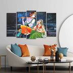 VIBECRAFTS Radha Krishna in Dark Forest Set of Five Pieces Wall Painting For Home|Office|Living Room|Gift (PTVC5Pcs2_6578)