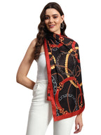 Ravaiyaa - Attitude is everything Women Lightweight Printed 100% Satin Silk Scarf Stoles Breathable Neckerchief Head Beach Wrap Scarves (Black Red Abstract, 70 x 20 Inch)