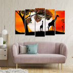 VIBECRAFTS A Pair of Giraffe under a Tree in Sunset Canvas Wall Painting of Five Pieces For Home|Office|Living Room|Gift (PTVC5Pcs2_6623)