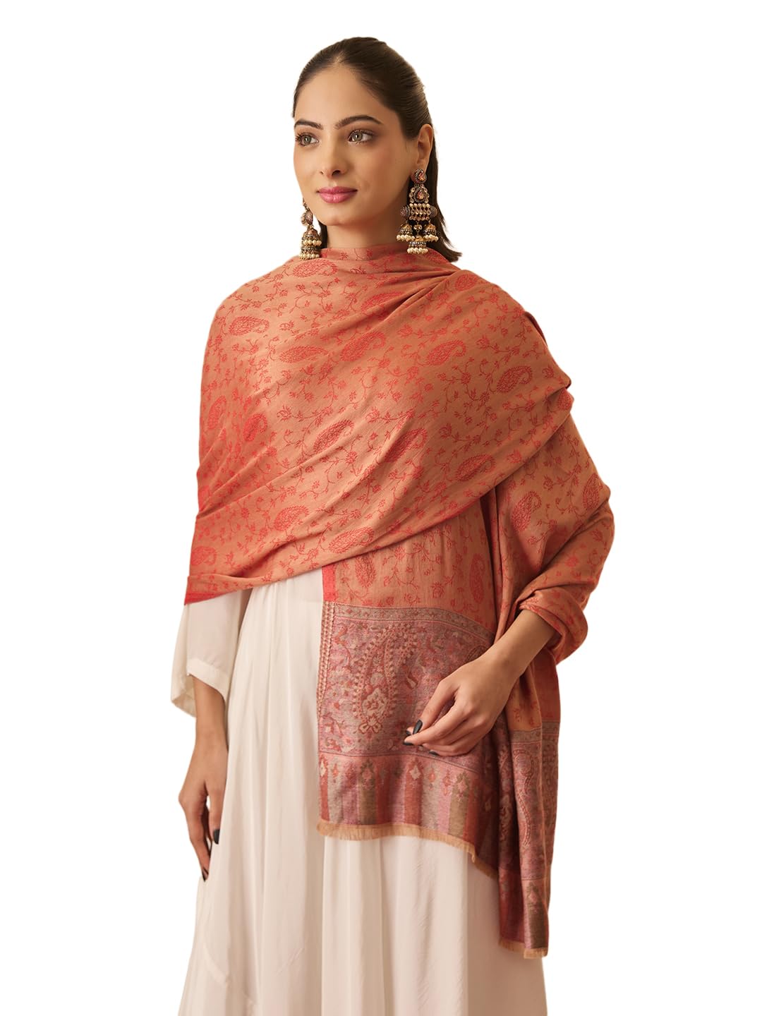 Pashmoda Women Gulpari Kaani Stole, Authentic Kashmiri Luxury Pashmina Style Shawl, Stole, (Size 28x80 Inches, Red Color) MAVST06