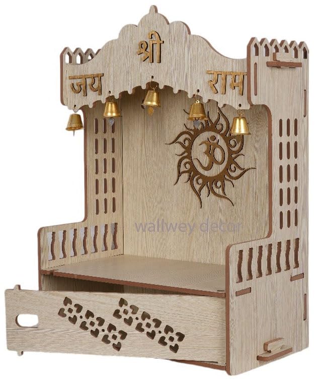 HOMEWEY DECOR Handcrafted Wooden Home Temple for Wall Mount | Premium Pooja Mandir with Strong Support for Heavy Idols | Luxurious Finish Wooden Mandir for Home, Office & Prayer Room (Style 1)