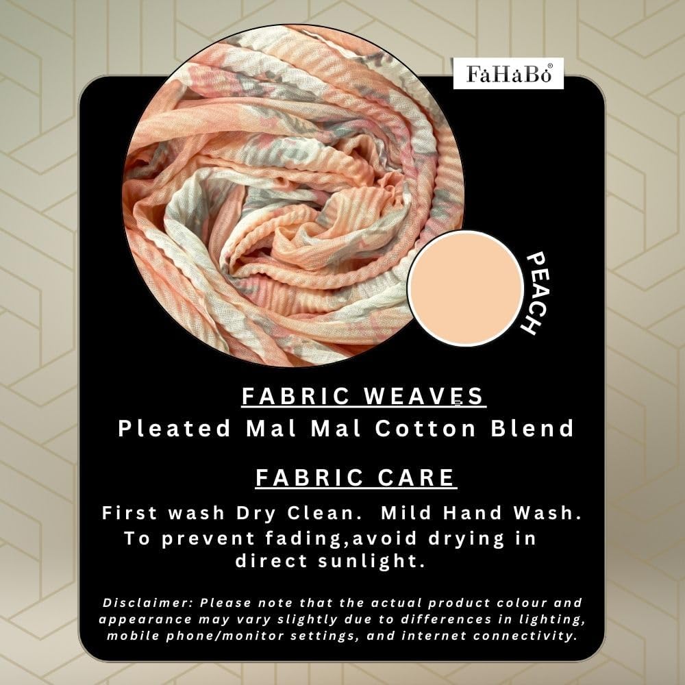 Scarf Woman Pleated Floral Print Mal Mal Cotton Scarves | Hijab Scarf | Headscarf | Neck Scarf | Stoles | Wraps (Peach)
