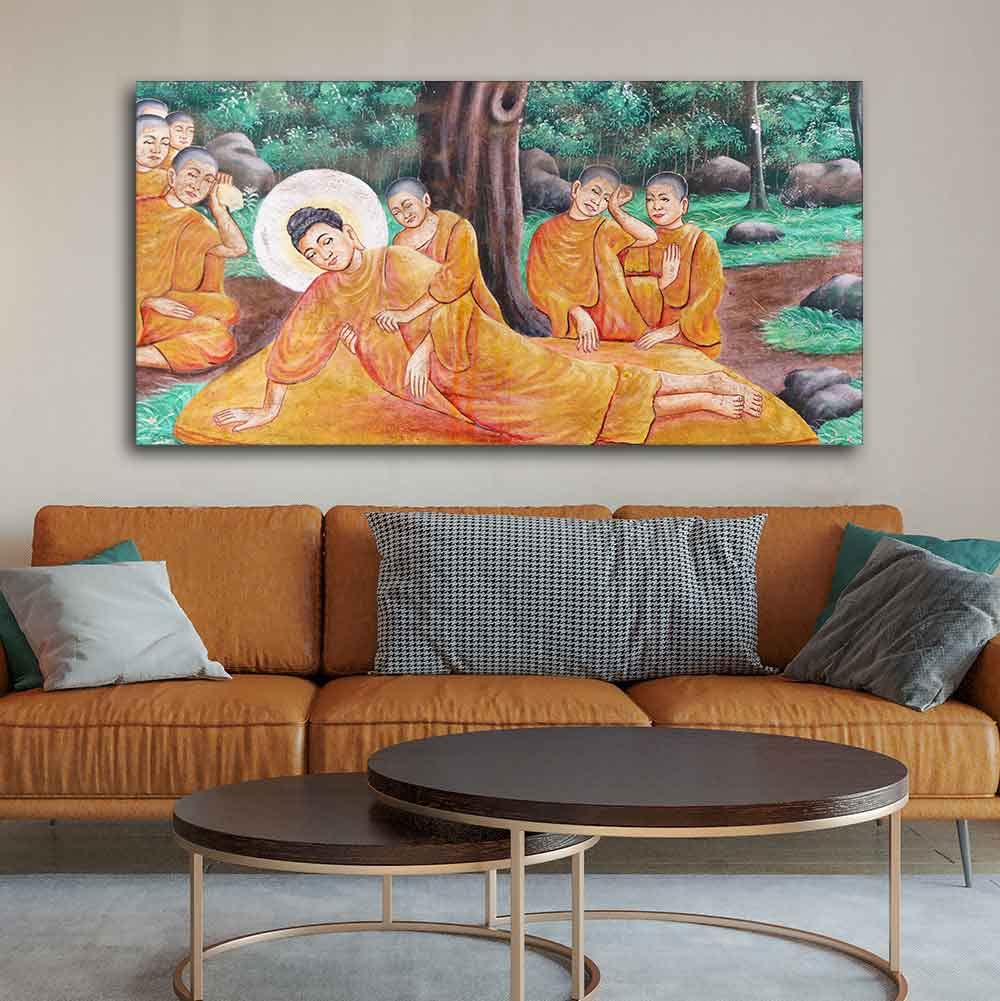 VIBECRAFTS Gautam Buddha Death Premium Canvas Wall Painting With Frame for Living Room Drawing Room Home|Office|Gift (PTVCH_2215)