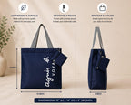 Navy Blue Tote Bag, 30x35x13 cm, with Detachable Zipper Pouch, Striped Handles, Spacious Everyday Shoulder Bag