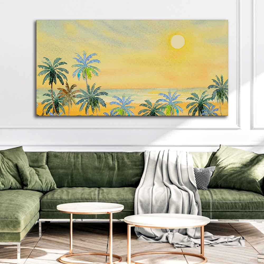 VIBECRAFTS Canvas Paintings for Living Room Drawing Room Canvas Wall Painting of Palm Trees on Beach for Home|Office|Gift(PTVCH_2386)