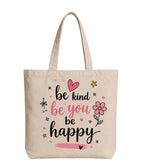 Supadaa Large Canvas Tote Bag For Women With Zipper Premium Cotton Shoulder Handbag Reusable Shopping Office College Travel Beach Grocery Bag (Happy)