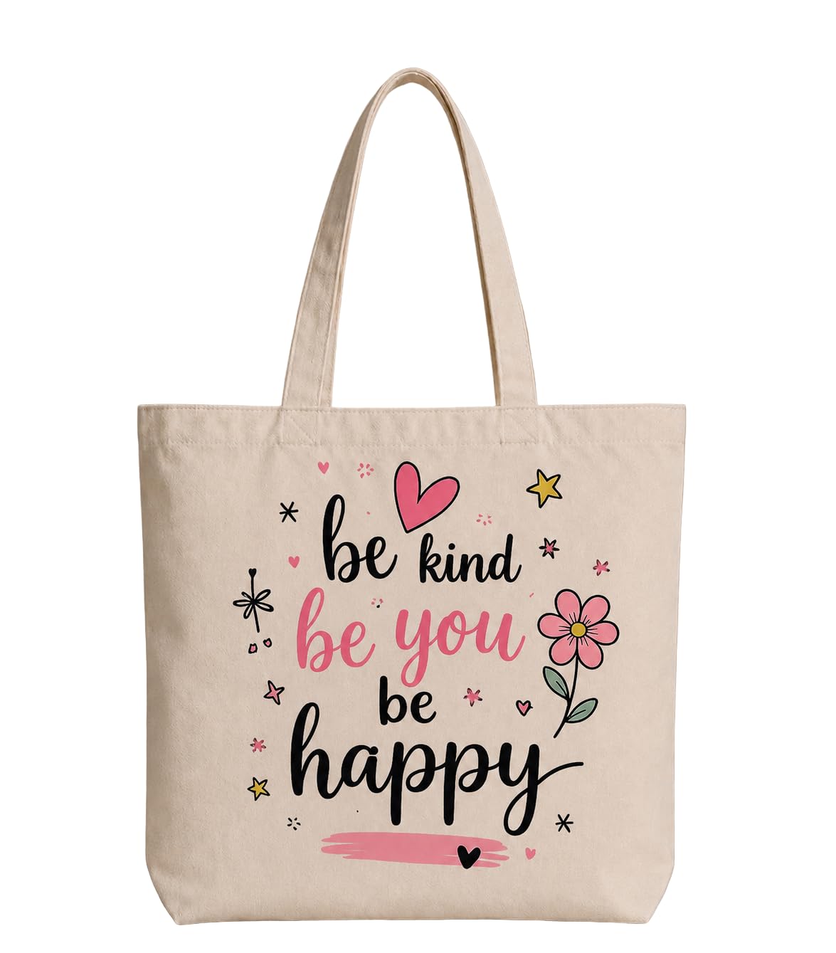 Supadaa Large Canvas Tote Bag For Women With Zipper Premium Cotton Shoulder Handbag Reusable Shopping Office College Travel Beach Grocery Bag (Happy)