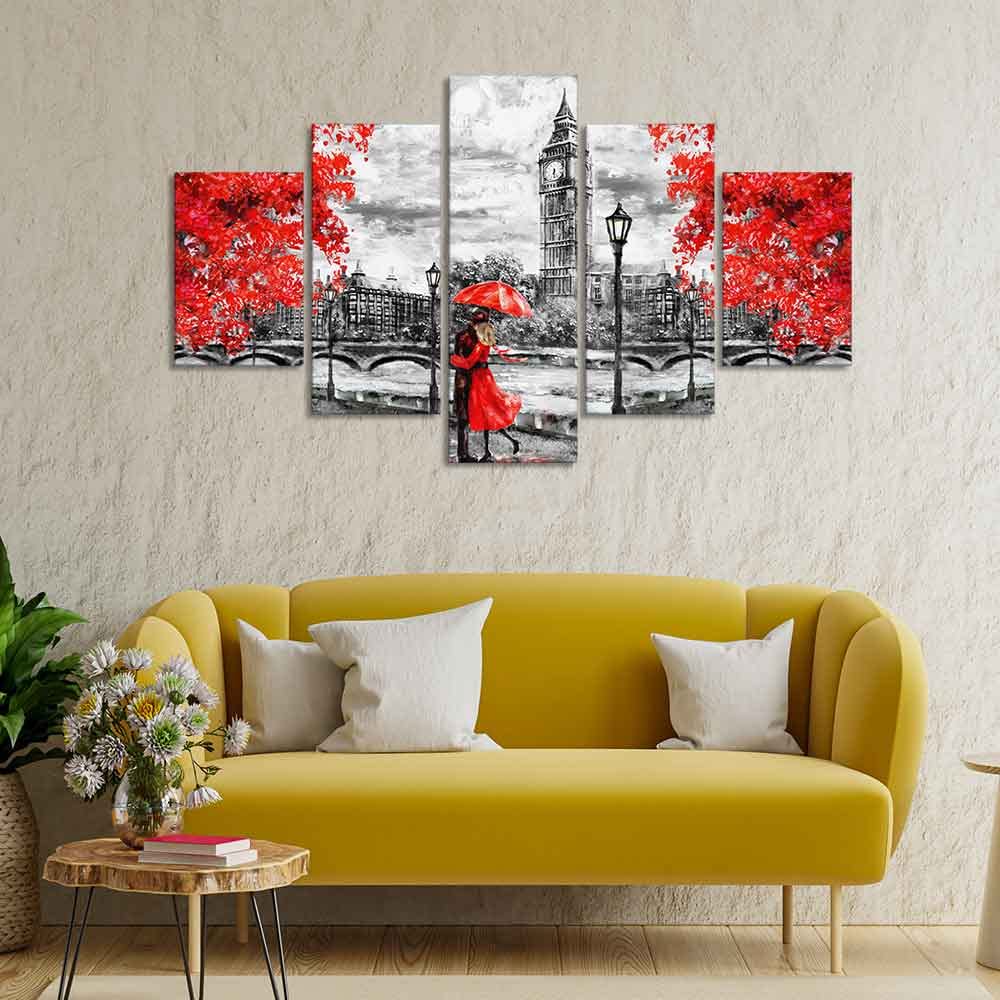 VIBECRAFTS Beautiful City of London Canvas Wall Painting Five Pieces For Home|Office|Living Room|Gift (PTVC5Pcs1_5544N)