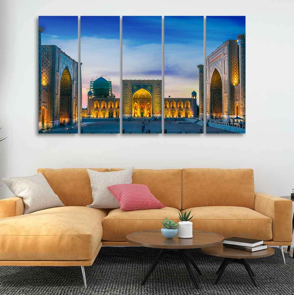 VIBECRAFTS Canvas Islamic Wall Painting of Ancient City Samarkand Set of 5 For Home|Office|Living Room|Gift (PTVC5Pcs4_8567)