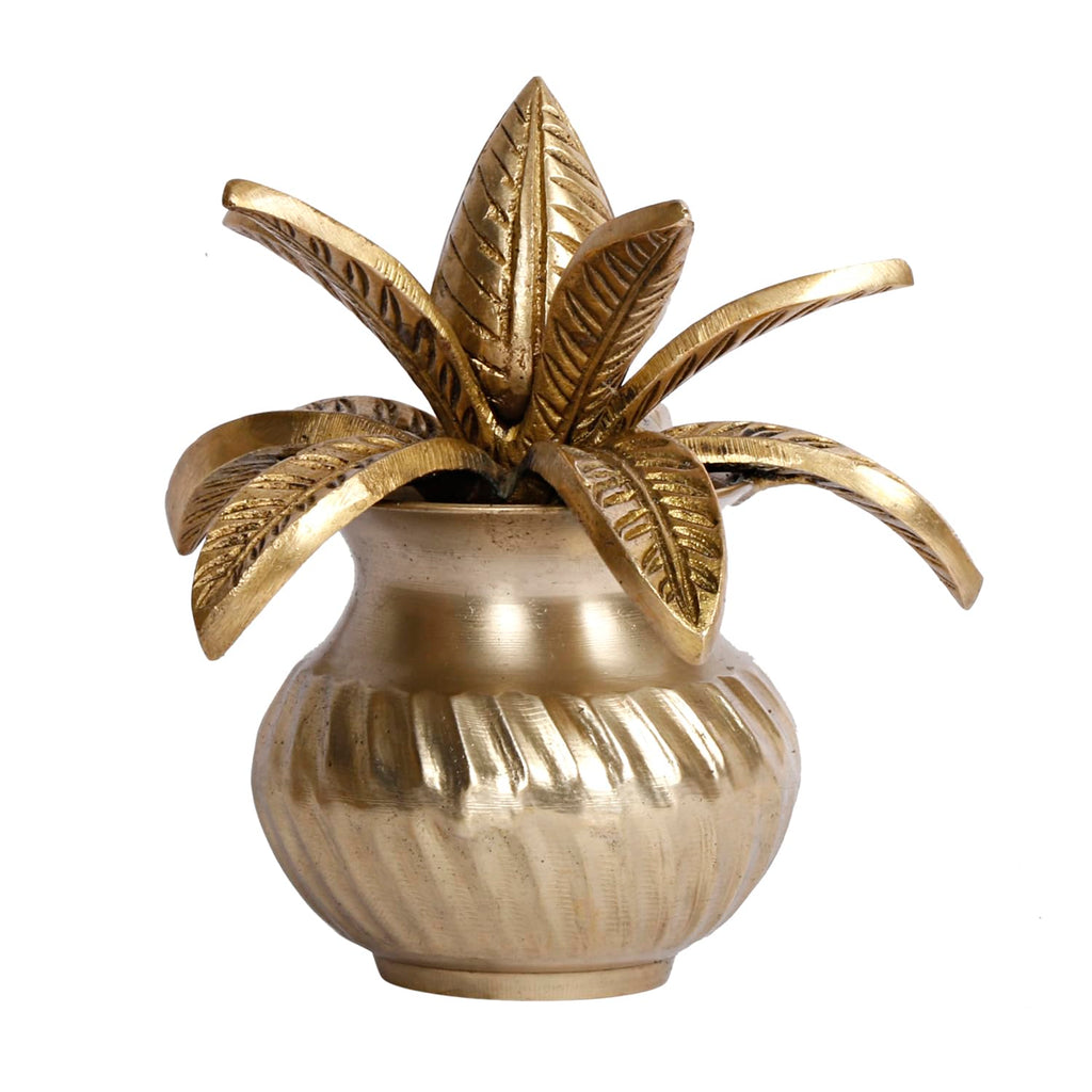 ARTVARKO Brass Mangalkari Kalash for Pooja with Leafs Coconut Auspicious Kalash Lota for Wealth Prosperity Home Office Temple Showpiece Gift 5 Inch