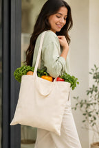 Reusable Cotton Canvas Tote Bag for Women & Men | Eco Friendly Grocery Shopping Bag | Durable Cloth Carry Bag with Long Handles | Multipurpose Shoulder Tote for Office Travel Beach Daily Use | Natural