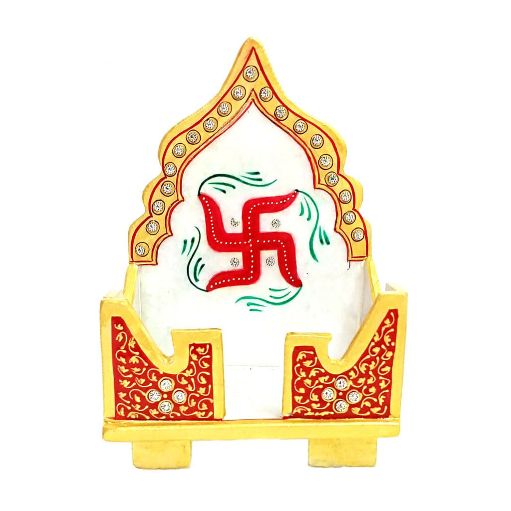 Salona Home Pure Marble Singhasan for God with Cute Laddu Gopal Idol, Marble Temple for Home, God Stand for Pooja Room (6.5 x 4 x 3.5 inch, Multicolor)