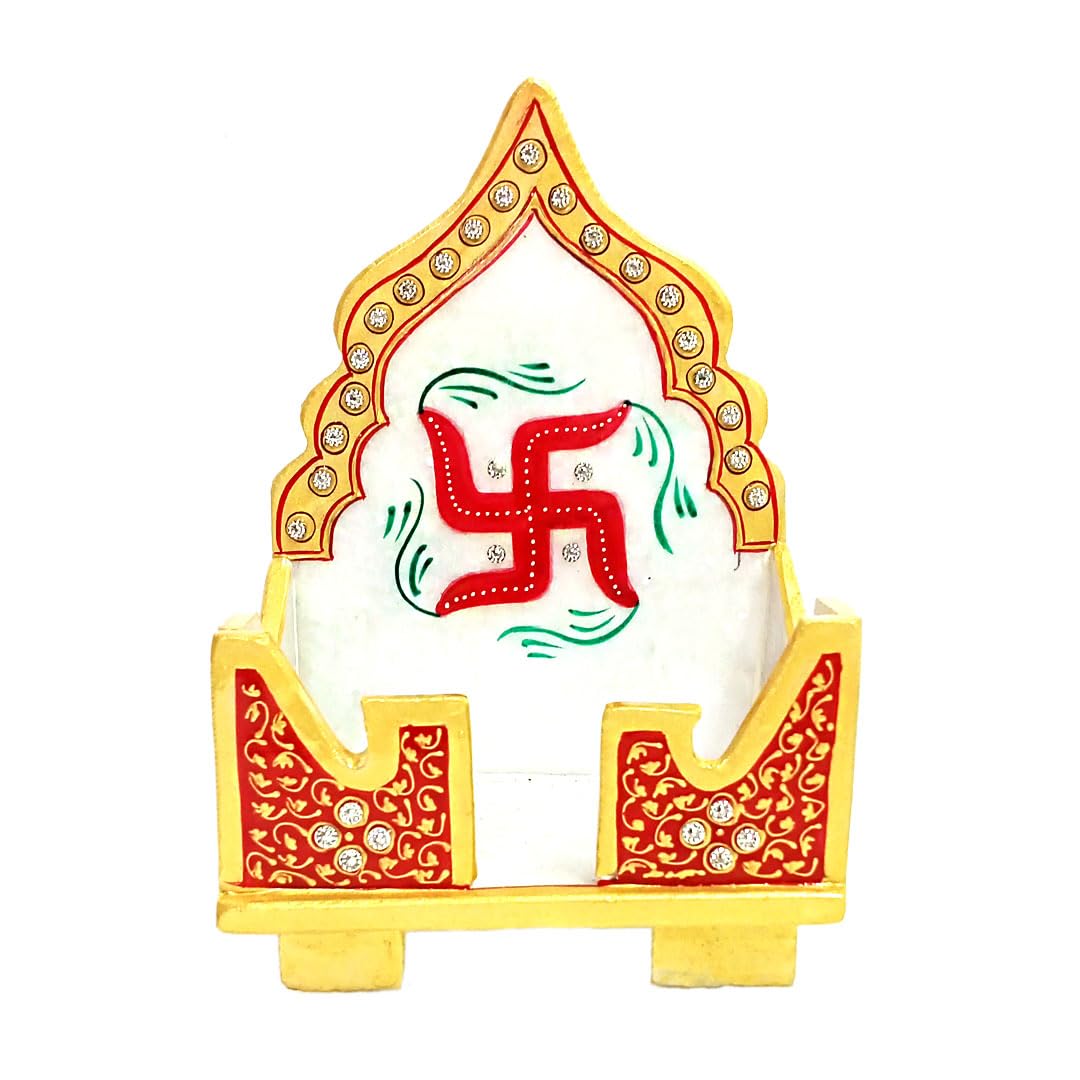 Salona Home Pure Marble Singhasan for God with Cute Laddu Gopal Idol, Marble Temple for Home, God Stand for Pooja Room (6.5 x 4 x 3.5 inch, Multicolor)