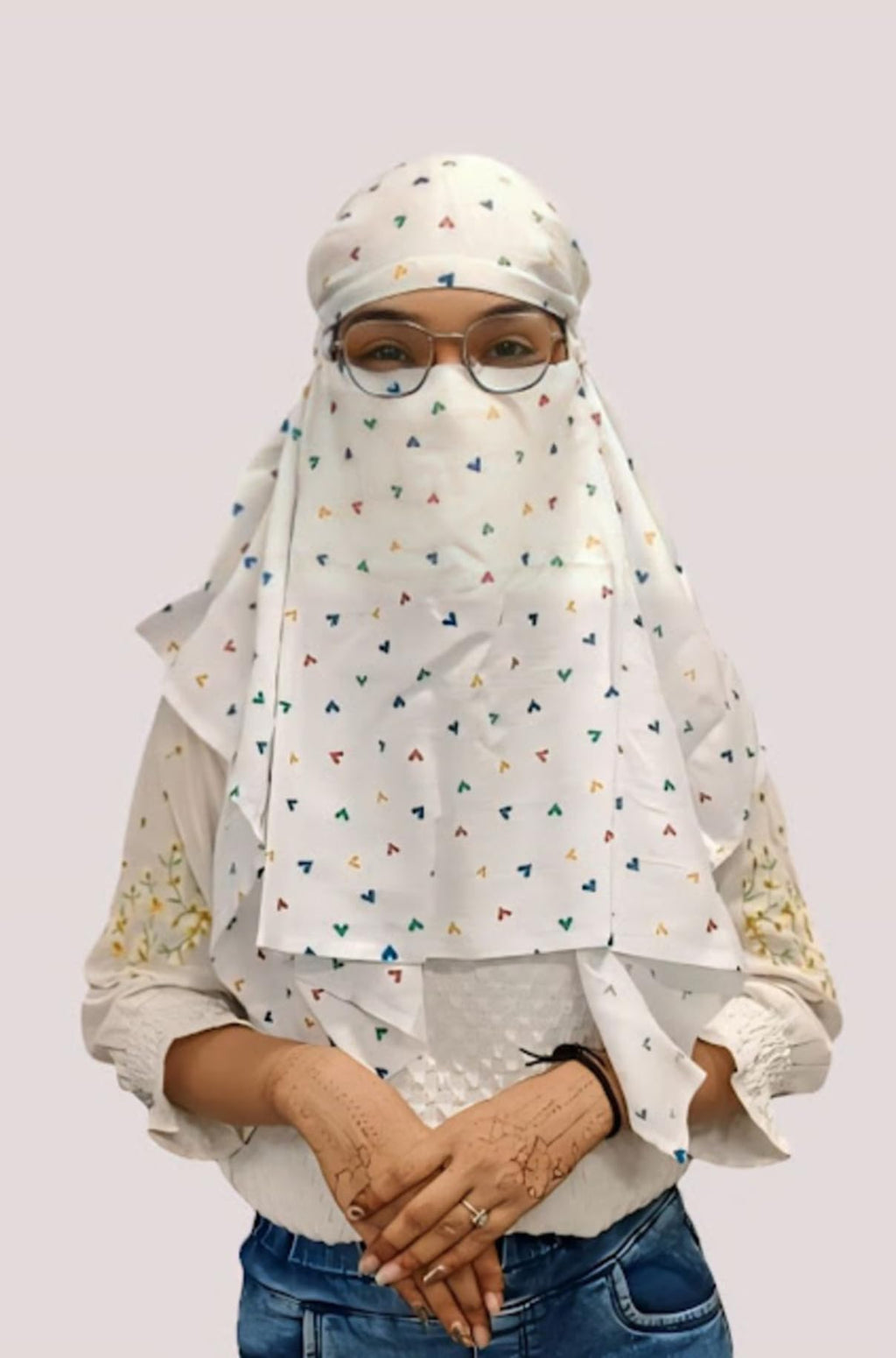 AARKRI SALES Cotton Long Scarf Cum Mask Scarves Usable for Vehicle Driver | White Printed Design | Universal Size | For Girl & Women | Sun Protection Light Weight (Colour Heart Short Scarf)
