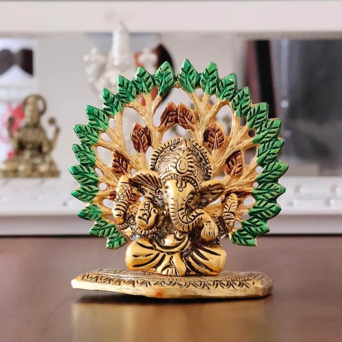 KridayKraft Elegant Mini Ganesh Murti – Divine Lord Ganesh Idol for Home & Office Décor, Intricately Designed Pooja Statue & Spiritual Showpiece for Living Room, Bedroom, Temple (Golden)