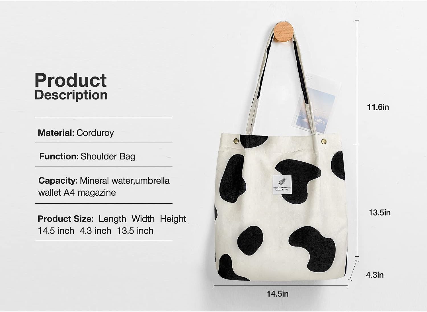 Street27® Korean Canvas Corduroy Tote Bag Casual Work Shoulder Handbags | Multi-Purpose Bag |Sturdy Canvas Bag with Large Capacity | Shopping Bag for Office, College & Daily Use (Cow)