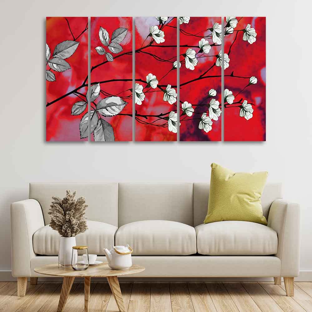 VIBECRAFTS Premium Canvas Abstract Art Painting of White Flowers Set of Five For Home|Office|Living Room|Gift (PTVC5Pcs4_8651)