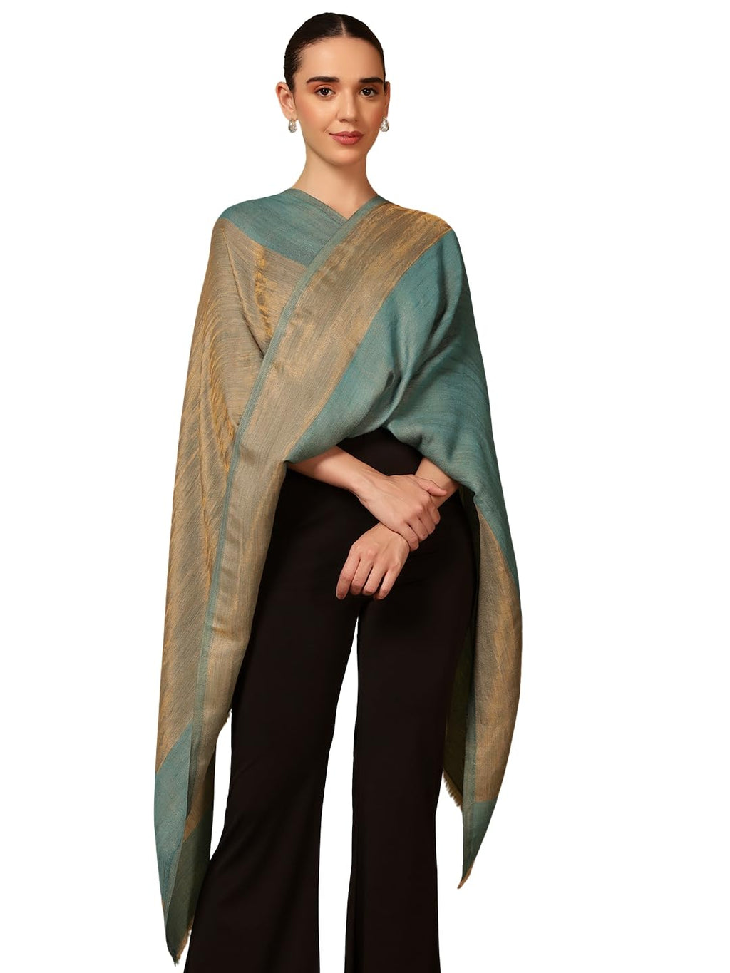 Pashmoda Women Midnight Bronze Reversible Zari Moonlight Fine Wool Stole (Size : 28x80in, 71X203cm) ZSST04