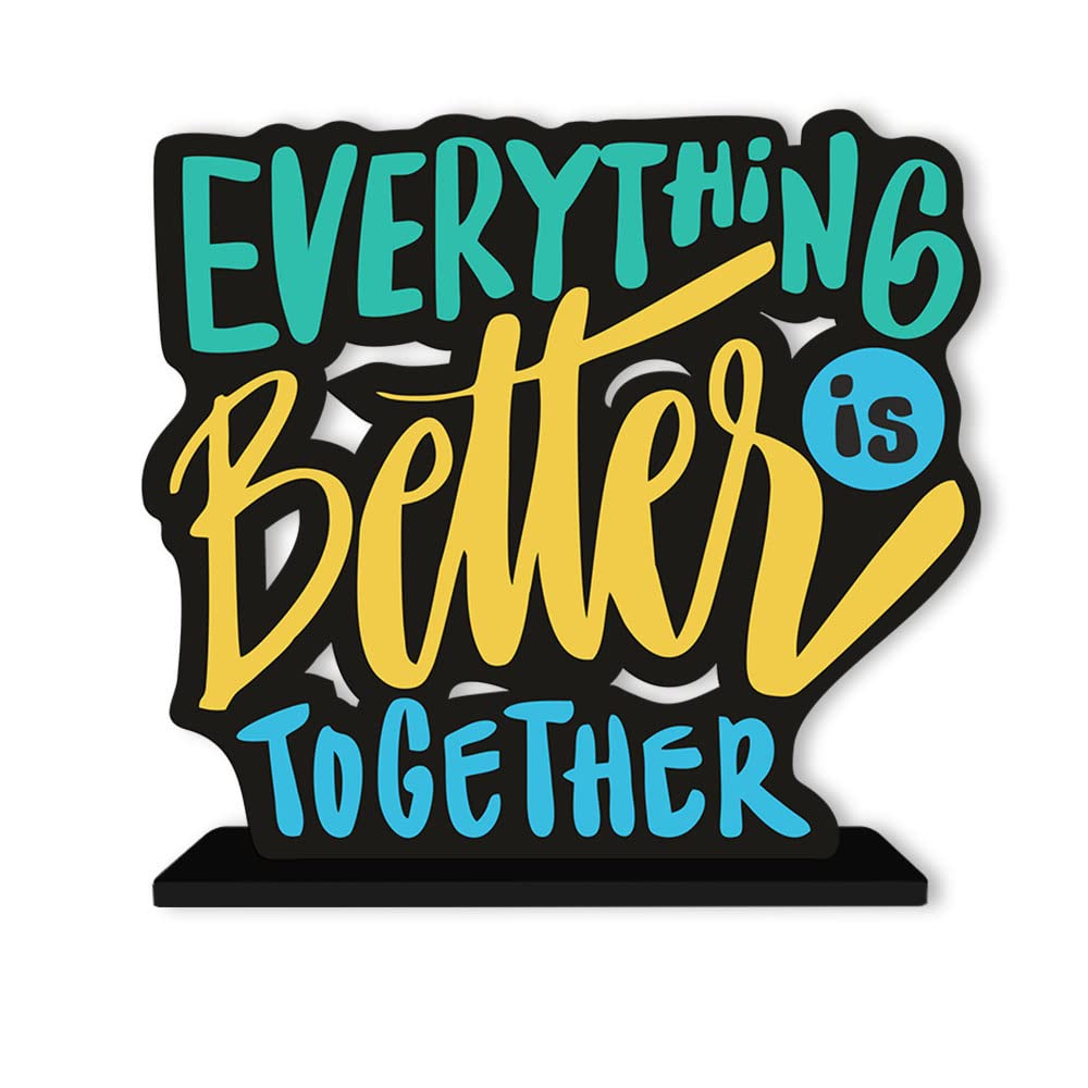 Artvibes Art Vibes Wooden Idols&Figurine Everything Is Better Together Quote Table Decoration For Office Desk|Home Decor|Living Room|Bedroom|Modern Art Wood Alphabet Showpiece Decorative Gift(Sp_1107)