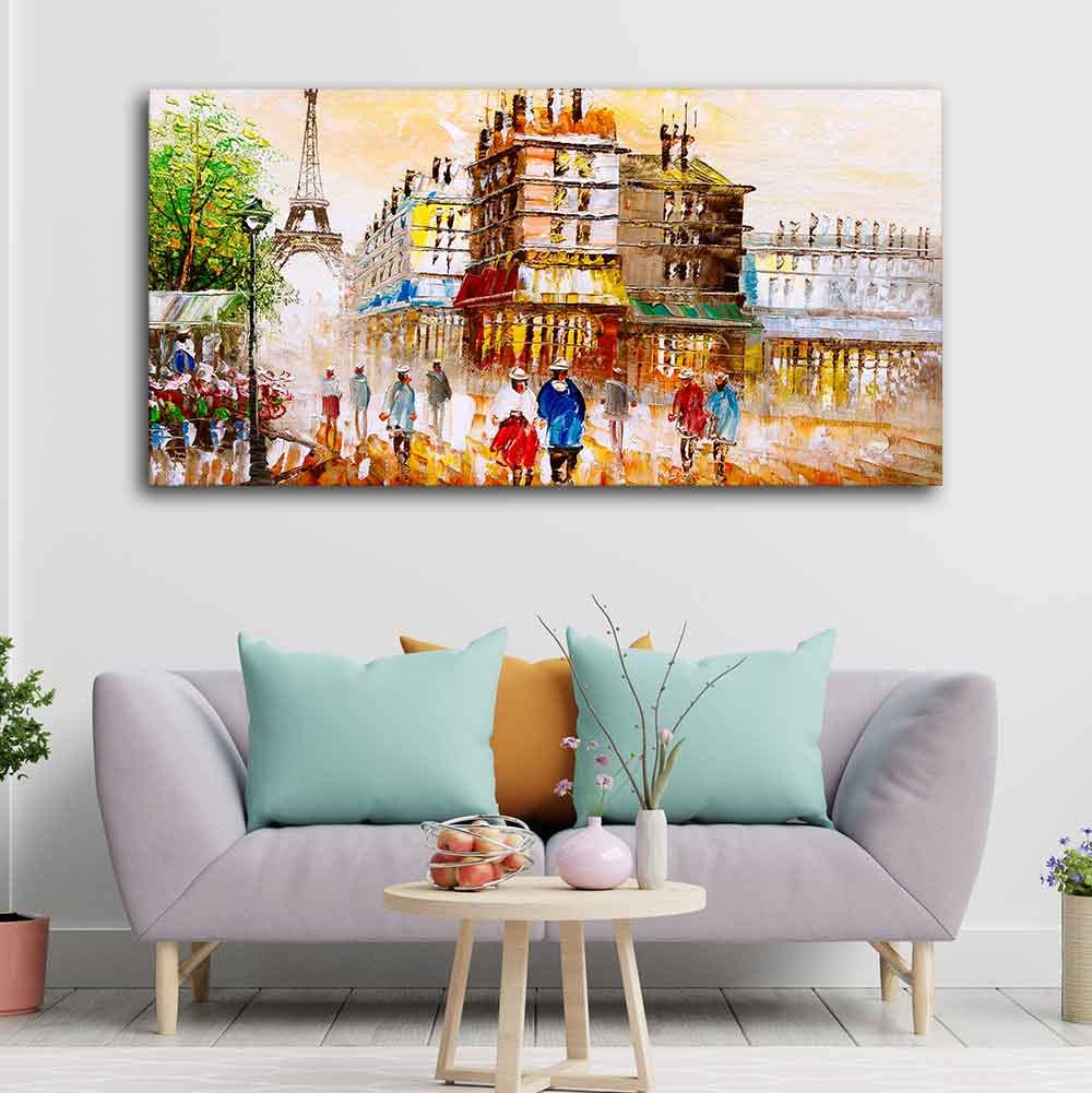 VIBECRAFTS Canvas Paintings for Living Room Drawing Room Street View of Paris Premium Wall Painting Fitted with Wooden Frame for Home|Office|Gift(PTVCH_2283)