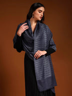 Pashmoda Women 100% Pure Wool Ikat Checkered Stole, Scarf, Wrap, Sustainable and Natural Fabric, Luxury Heritage Pashmina Gift, Evening Stole (Size 28x80 Inches, Blue 2) CHST05