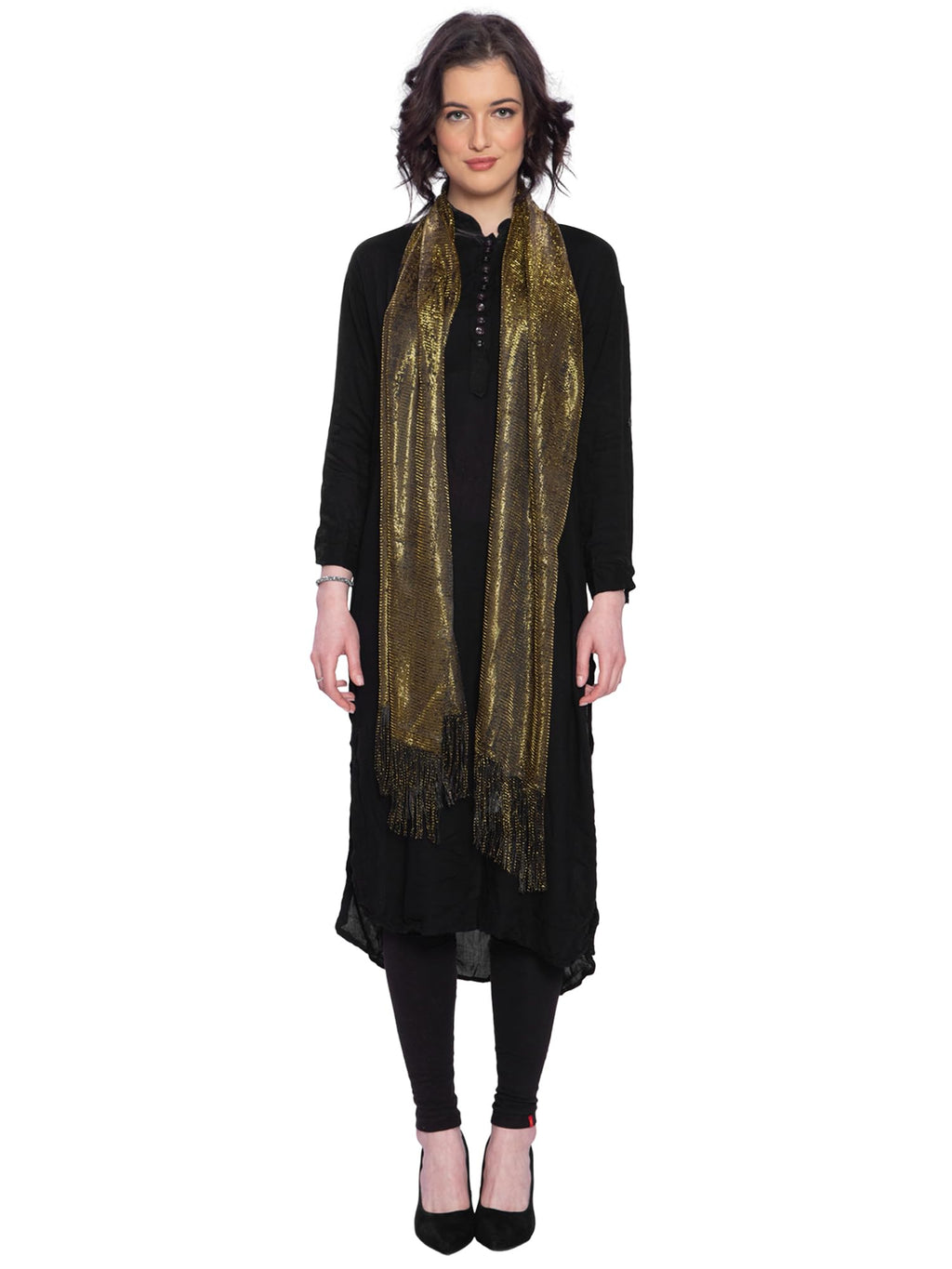 Zen Women's Fashionable Shiny Netted Scarf (Golden)