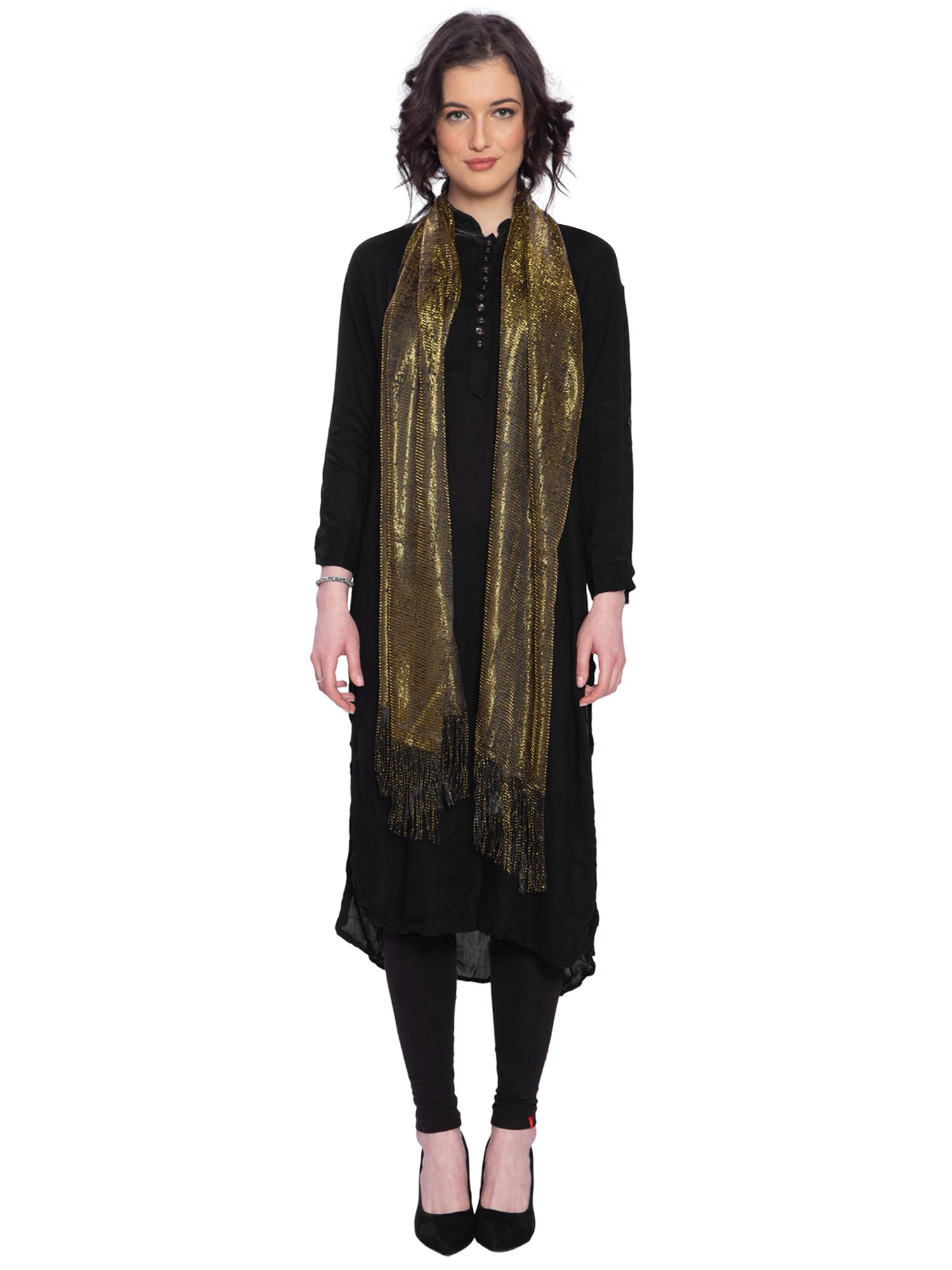 Zen Women's Fashionable Shiny Netted Scarf (Golden)