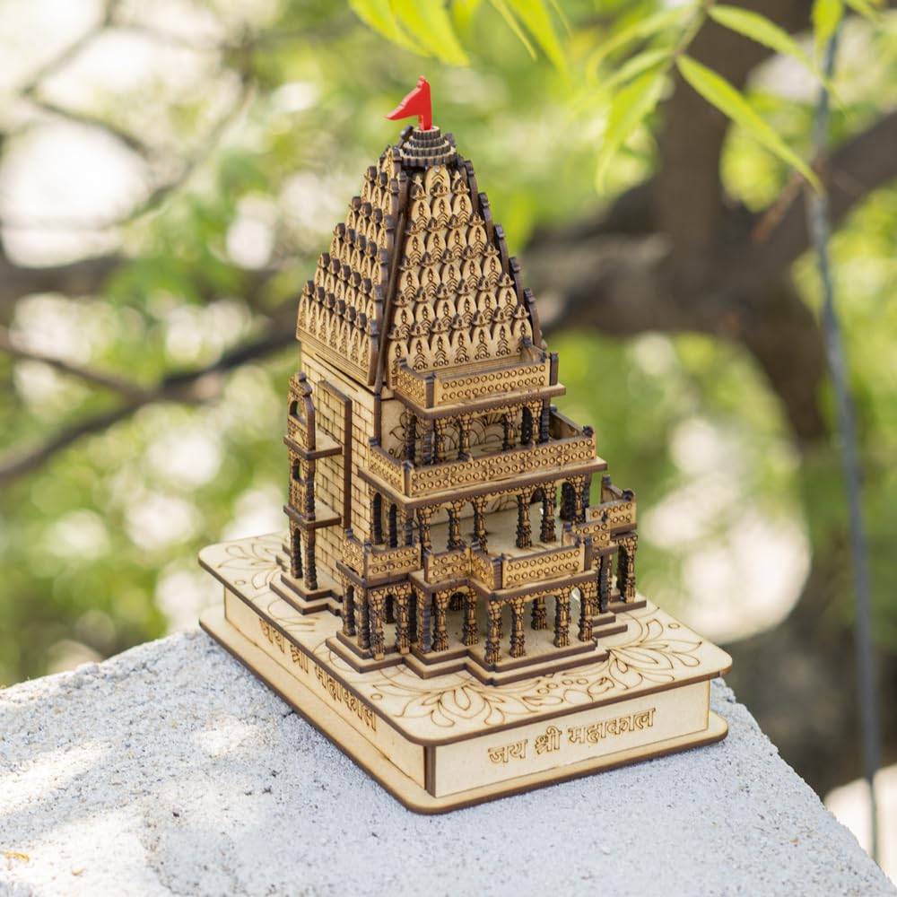 DEEP Creations Ujjain Mahakaal Wooden Temple Mandir 3D Replica Home/Office/Shop Decore Gift for Inauguration