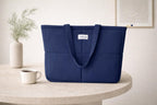 HOUSE OF ORLO Premium Cotton Waffle Quilted Tote Bag, Large Spacious Handbag for College, Office, Work, Travel, Shopping & Daily Use - Indigo Blue