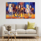 VIBECRAFTS Seven Horses Five Pieces Premium Canvas Bedroom Wall Painting For Home|Office|Living Room|Gift (PTVC5Pcs4_8628)
