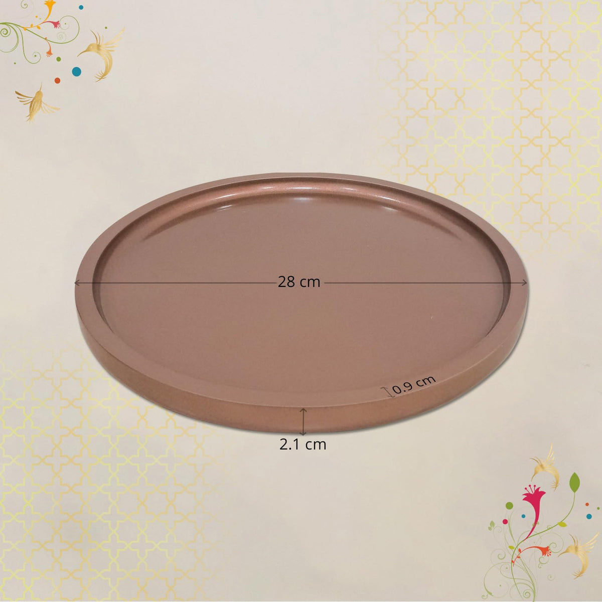 CRAFTSLANE Classic Handcrafted 11 x 11 inch Round Decorative Tray High Gloss Finish (Copper)