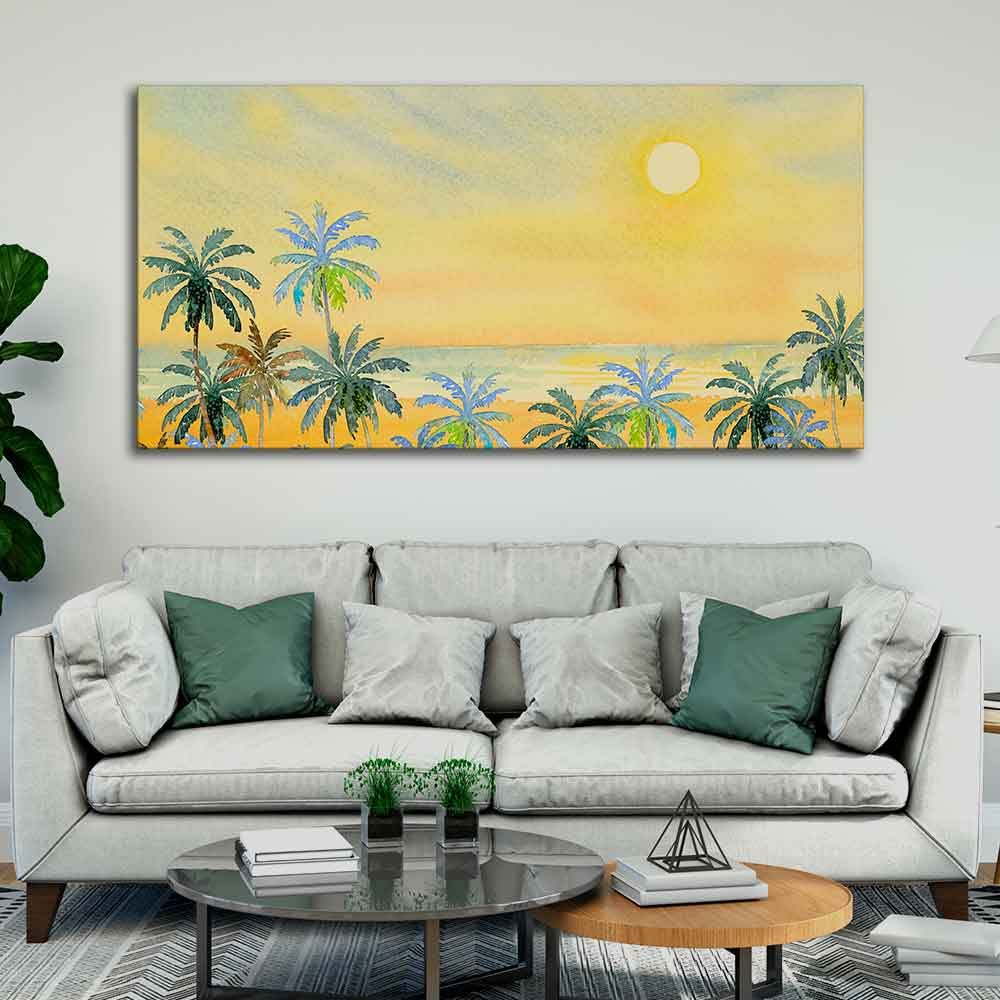 VIBECRAFTS Canvas Paintings for Living Room Drawing Room Canvas Wall Painting of Palm Trees on Beach for Home|Office|Gift(PTVCH_2386)
