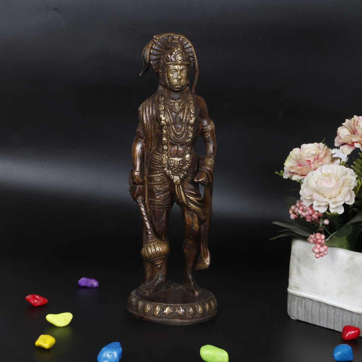 ARTVARKO Brass Hanuman Statue Idol Bajrangbali Bhagwan Sankat Mochan Standing Murti for Home Office Entrance Décor Temple Mandir Puja 10 Inch