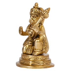 ARTVARKO Brass Hanuman Sitting with Gada on Shoulder Murti for Home Puja Idol Blessing Bajrangbali Statue for Pooja Gift 4.25 Inch