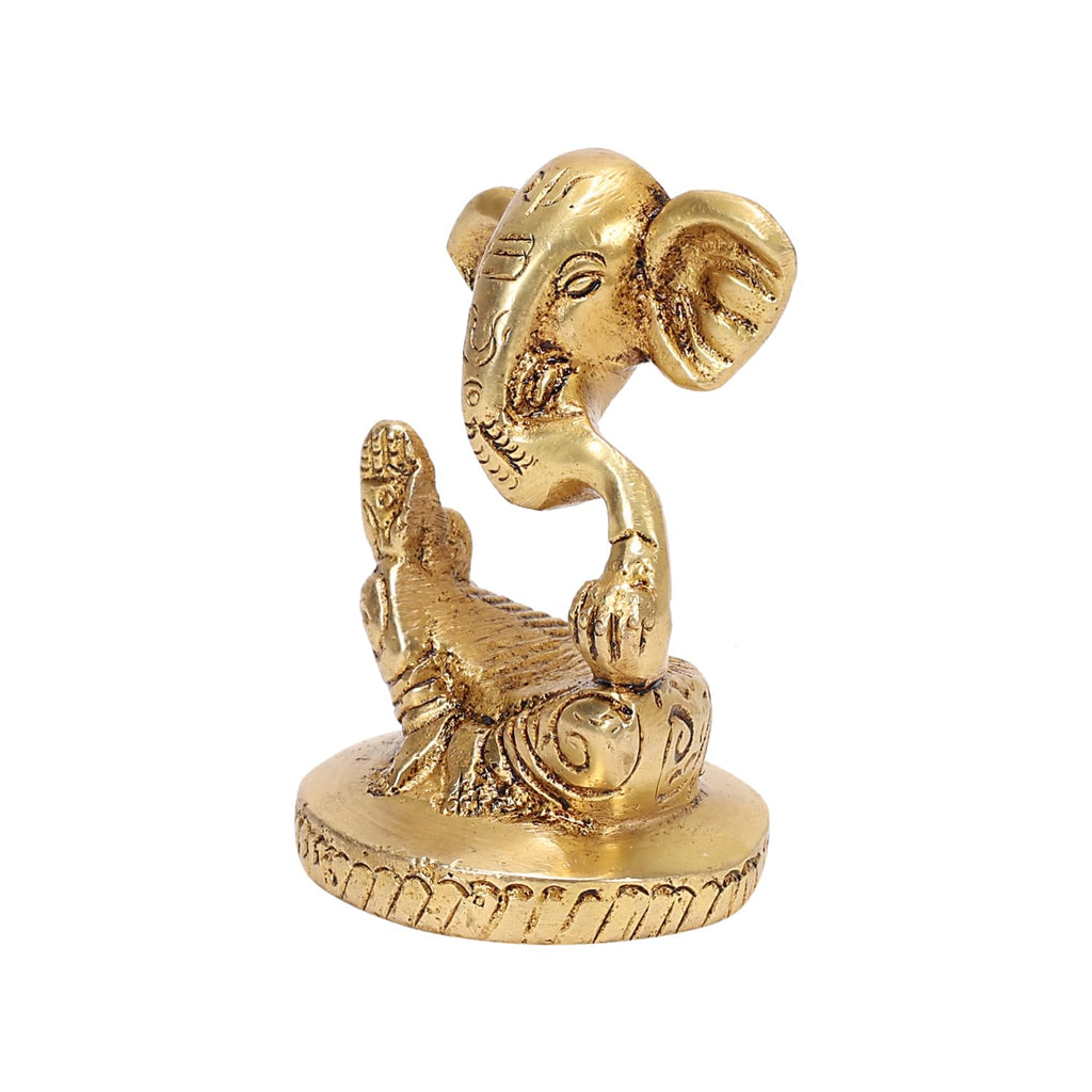 ARTVARKO Brass Ganesh Idol Trunk Ganesha Statue Modern Ganpati Murti for Temple Puja Home Décor Luck Gift 3 Inch