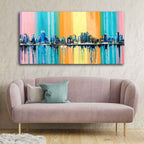 VIBECRAFTS A Fantasy Coastal city with a Rainbow Background Premium Canvas Wall Painting With Frame for Living Room Drawing Room Home|Office|Gift (PTVCH_2226N)